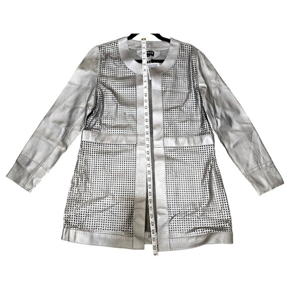 JEnvie New York Silver Perforated Leather Jacket L Lightweight Stylish Outerwear - Picture 6 of 9